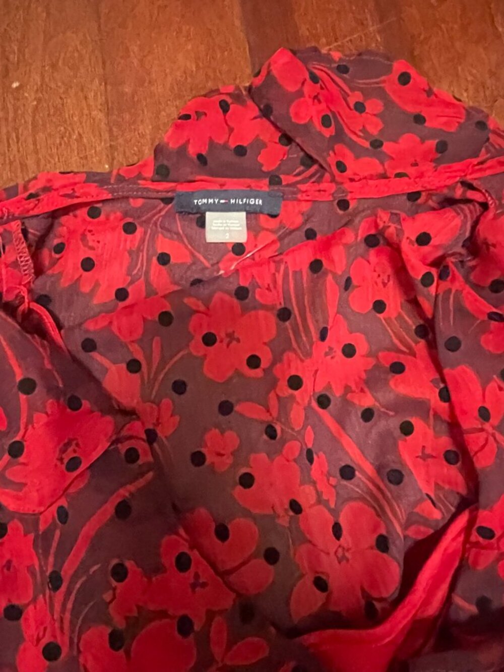 Tommy Hilfiger Red Floral Flocked Dot Wrap Midi Dress NWT Size 2 - Picture 6 of 10